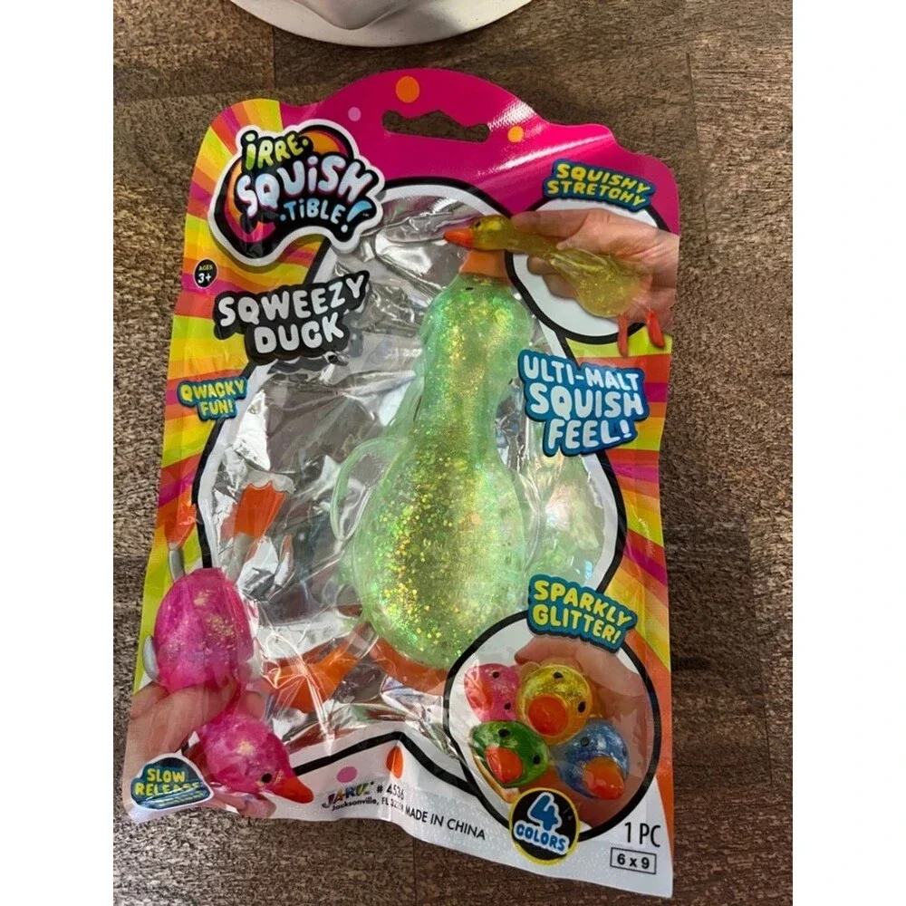 Ja-Ru Sqweezy Duck Kids Toy - GreenSparkly Squish